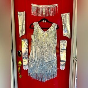 8 pc Super sparkly sequin Halloween flapper concert outfit